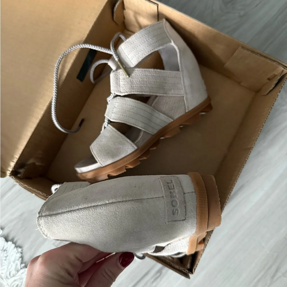 Sorel Joanie II Lace Wedges soft Taupe leather 7.5 - Picture 4 of 6
